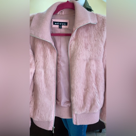 Baby Pink Rabbit Fur Bomber Jacket - Picture 3 of 7
